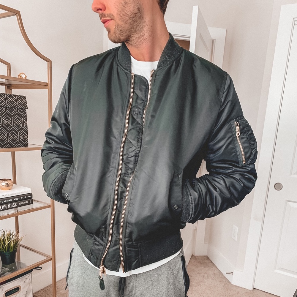 Alpha Men’s Black & Gold Bomber Jacket